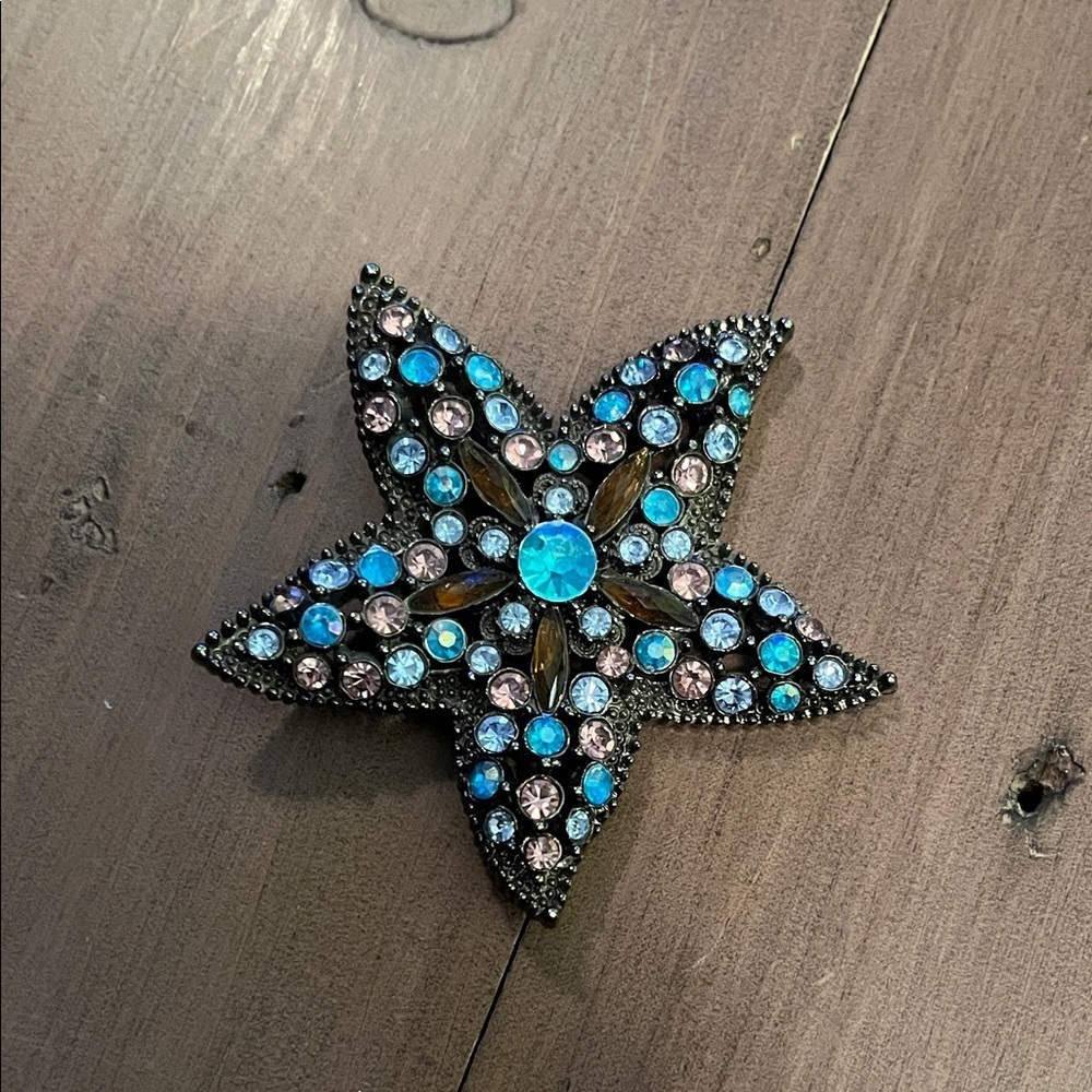 Starfish Brooch with Blue and Pink Crystals